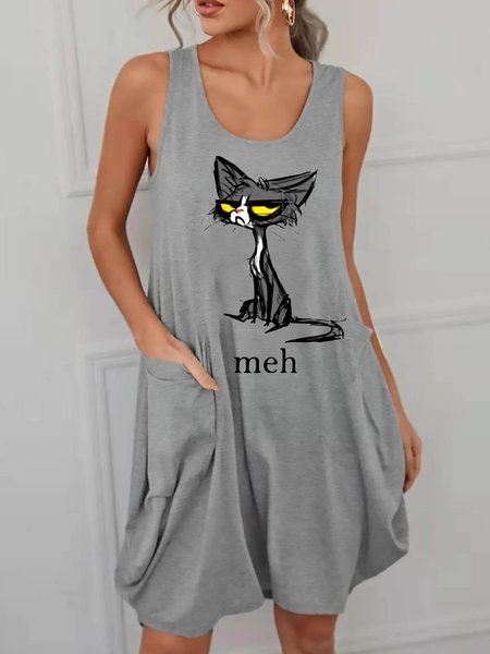

Siamese Cat Meh Graphic Dress, Light gray, Casual Dress