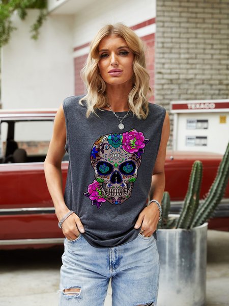

Rose Skull Tank Top, Deep gray, Tops