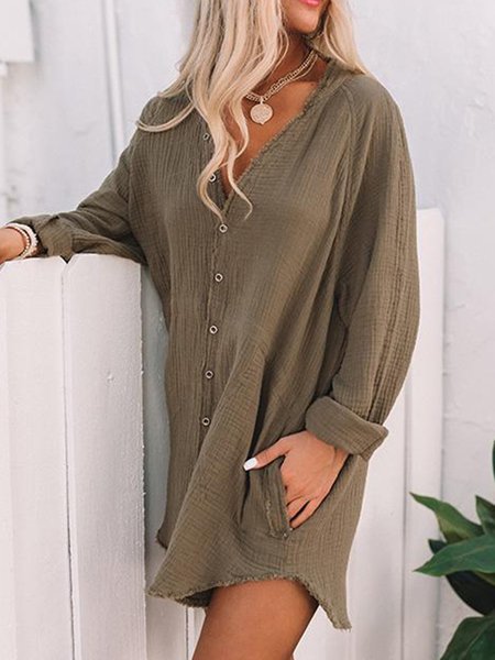 

Long Sleeve Solid Shirts & Tops, Light kahaki, Shirts & Blouses