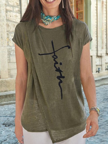 

Letter Casual Crew Neck Shirts & Tops, Green, Tees & T-shirts