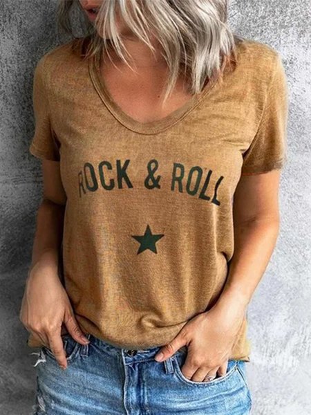 

Casual Short Sleeve V Neck Cotton Shirts & Tops, Khaki, Tops