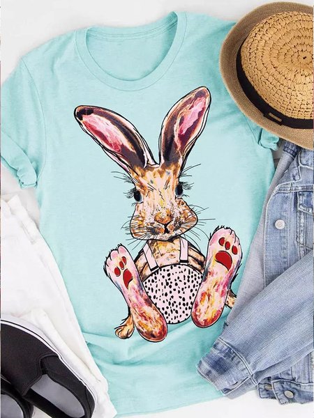 

Easter Day Bunny Short Sleeve Crew Neck Shirts & Tops, Turquoise, T-shirts