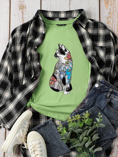 

Cat in Lotus Tattoo Classic Graphic Tee, Olive green, Tank Tops
