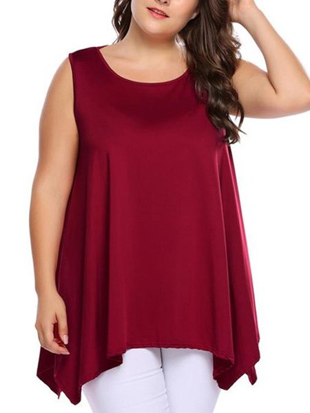 

Sleeveless Crew Neck A-Line Plain Shirts & Tops, Red, T-Shirts