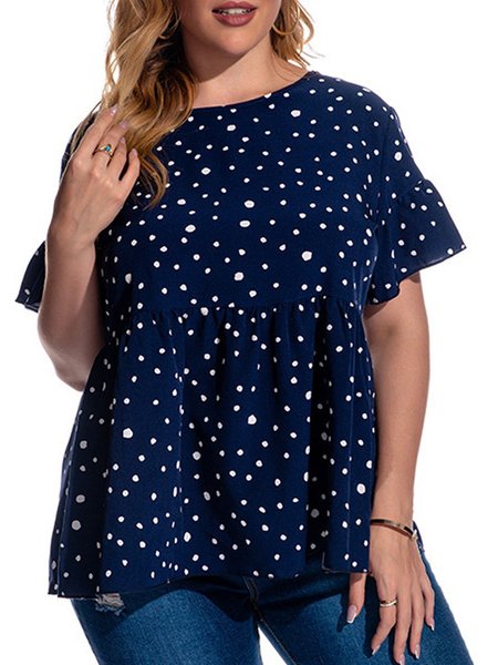 

A-Line Crew Neck Casual Short Sleeve Shirts & Tops, Purplish blue, Shirts & Blouses