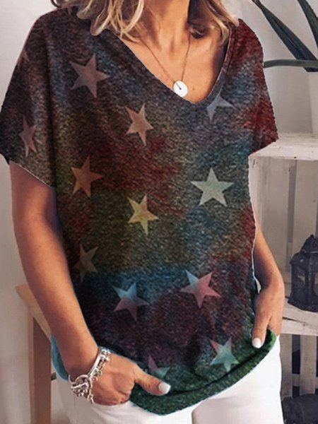 

Shift V Neck Cotton Casual Shirts & Tops, Star, T-Shirts