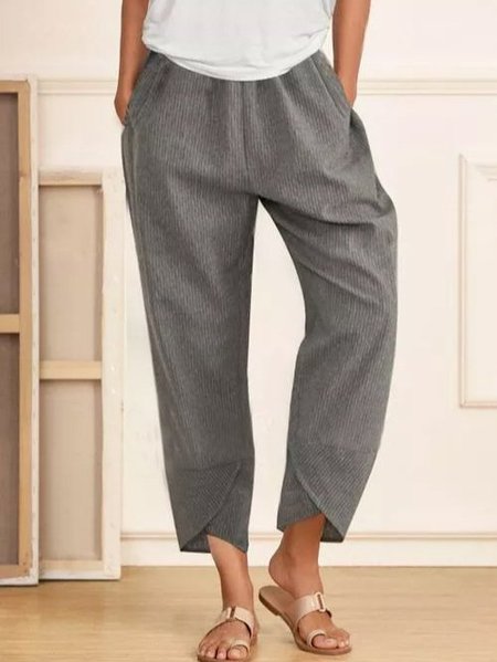 

Casual Straight Pockets High Waist Polyester Pants, Gray, Pants