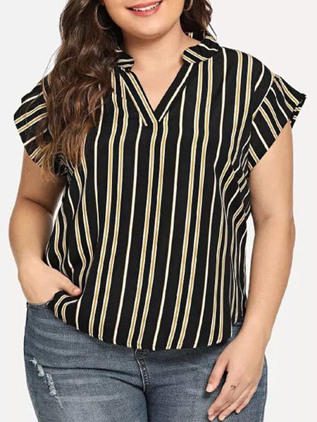 

Striped Short Sleeve V Neck Casual Shirts & Tops, Yellow, Shirts & Blouses