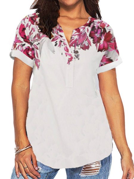 

V Neck Short Sleeve Shirts & Tops, Red, Shirts & Blouses