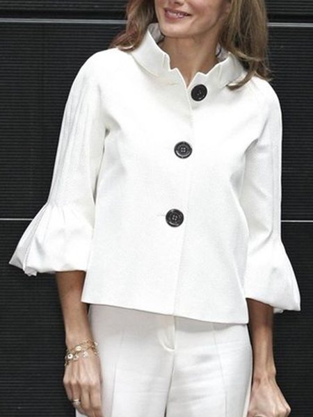 

3/4 Sleeve Vintage Shawl Collar Plain Top, White, Blouses and Shirts