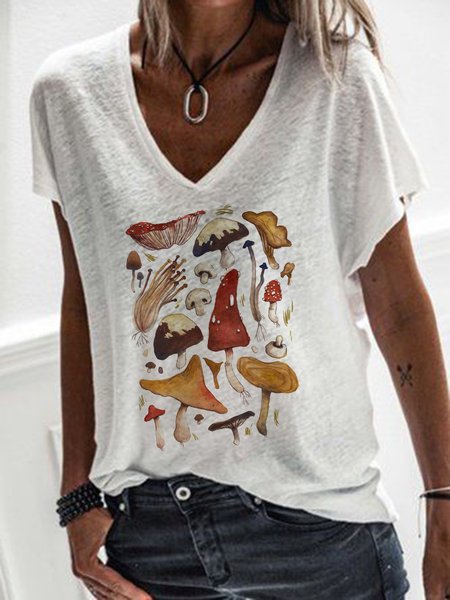 

Short Sleeve Casual Cotton-Blend Plants Shirts & Tops, White, Tees & T-shirts
