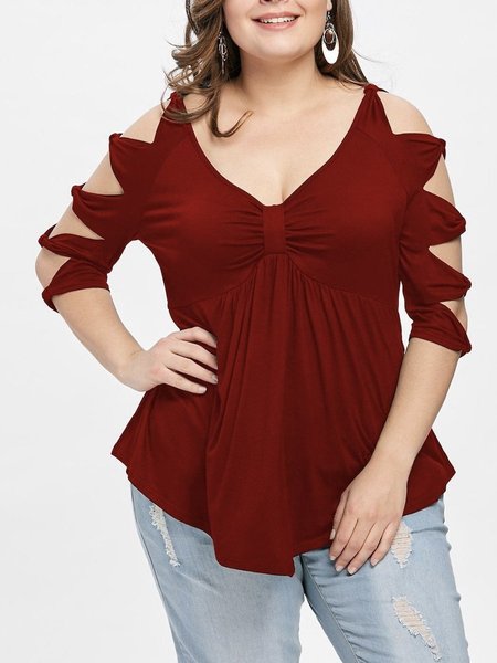 

V Neck Sexy Half Sleeve Shirts & Tops, Red, Shirts & Blouses