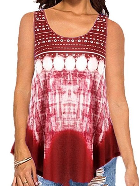 

Cotton Casual Ombre/tie-Dye Sleeveless Shirts & Tops, Wine red, Tanks & Camis