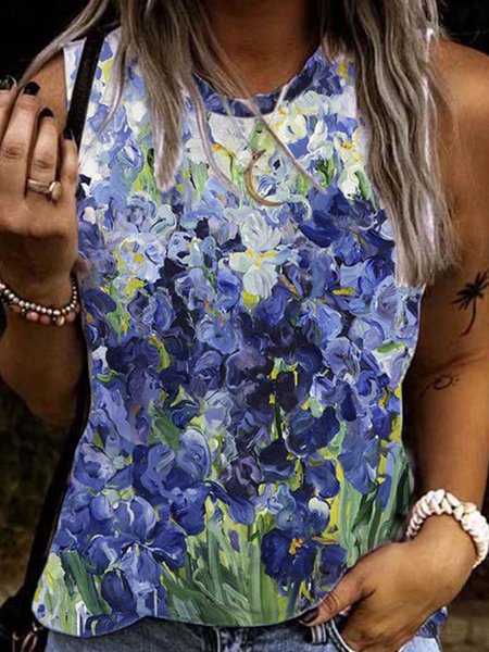 

Casual Floral Sleeveless Tanks Shirts & Tops, Purple, Tank Tops & Camis