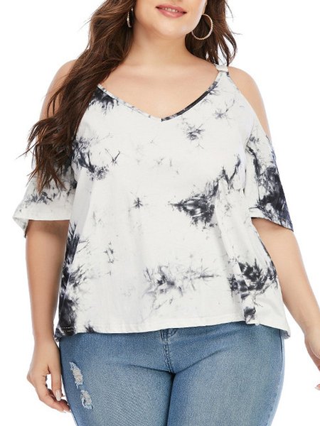 

A-Line Short Sleeve Ombre/tie-Dye Shirts & Tops, White, T-Shirts