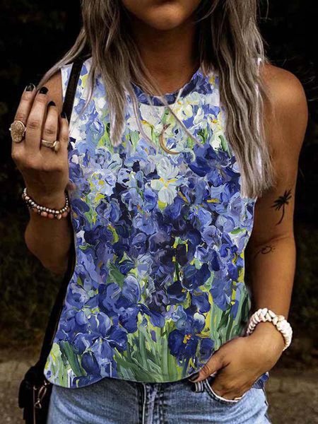 

Casual Floral Sleeveless Tanks Shirts & Tops, Purple, T-Shirts