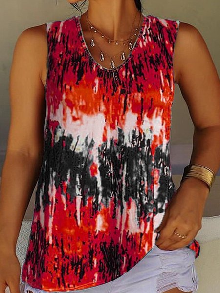 

Sleeveless Ombre/tie-Dye Cotton Shirts & Tops, Red, T-Shirts