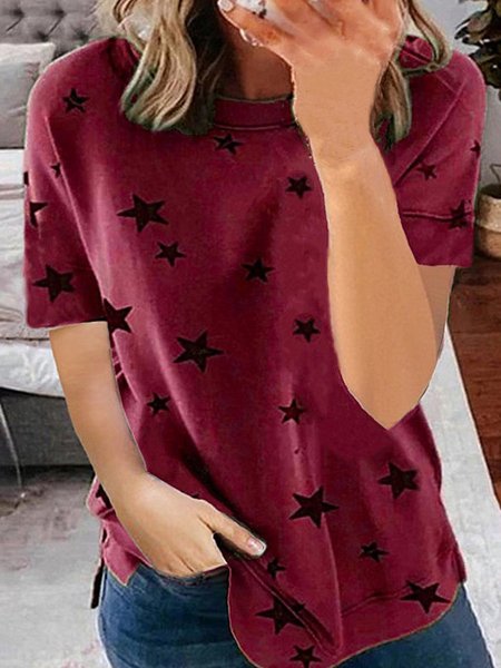 

Star Casual Short Sleeve Shirts & Tops, Wine red, T-Shirts