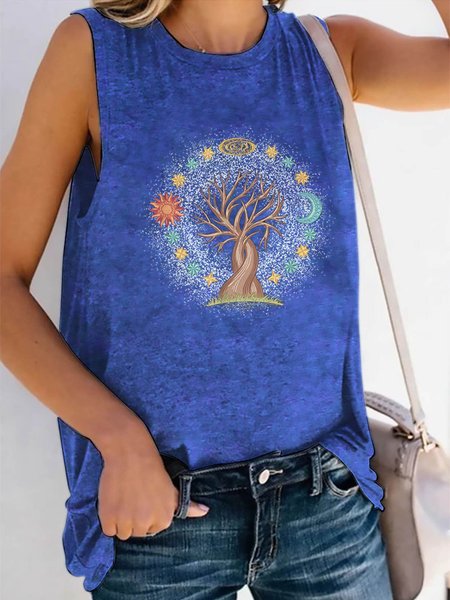 

Tree Sun And Moon With Stars Graphic Tank Top, Light blue, Tank Tops