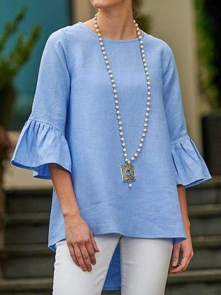 

Cotton-Blend Casual Shirts & Tops, Blue, Long sleeve tops