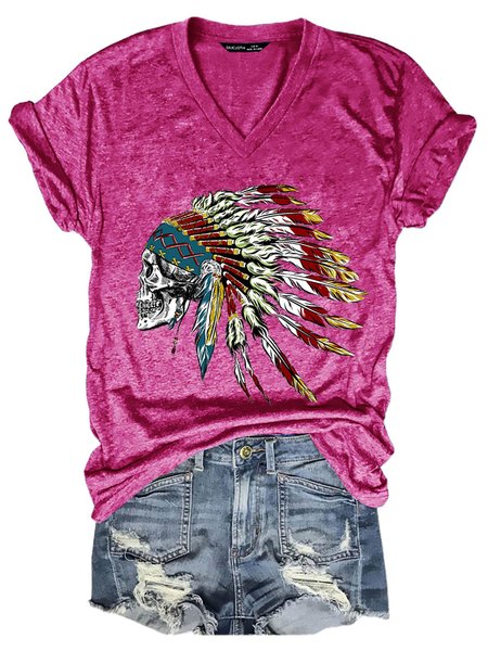 

Vintage American Indian Chief Skull Graphic Tee, Rose red, T-shirts