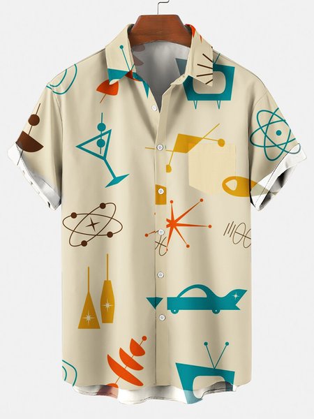 

Men's 50's New Style Short Sleeve Casual Loose Shirt, Beige, Shirt