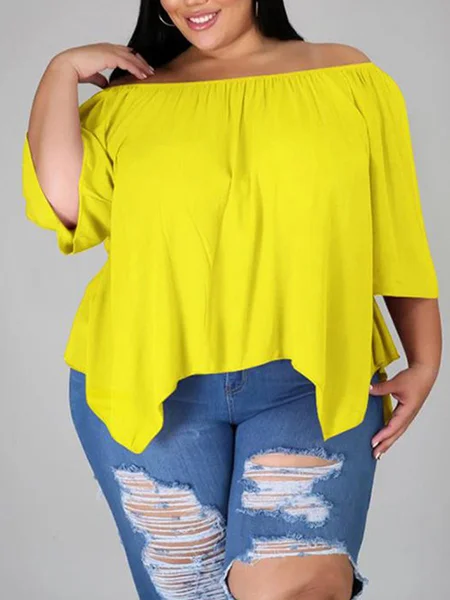 

Plain A-Line 3/4 Sleeve Crew Neck Shirts & Tops, Yellow, Shirts & Blouses