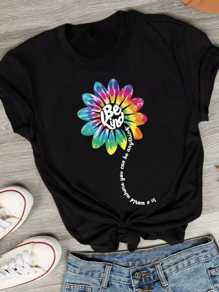 

Sunflower Be Kind Crew Neck Short Sleeve T-shirt, Black, T-shirts