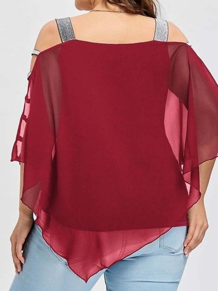 

square neck short sleeve plain sexy shirts & tops, Wine red, T-Shirts