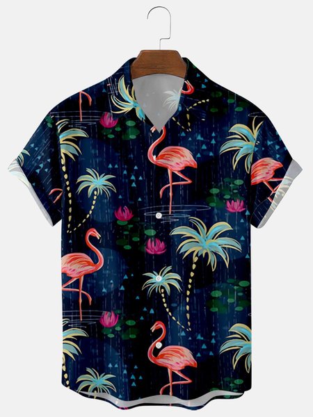 

Coconut Tree Shirt Collar Shirts & Tops, As picture, Men's Floral shirt