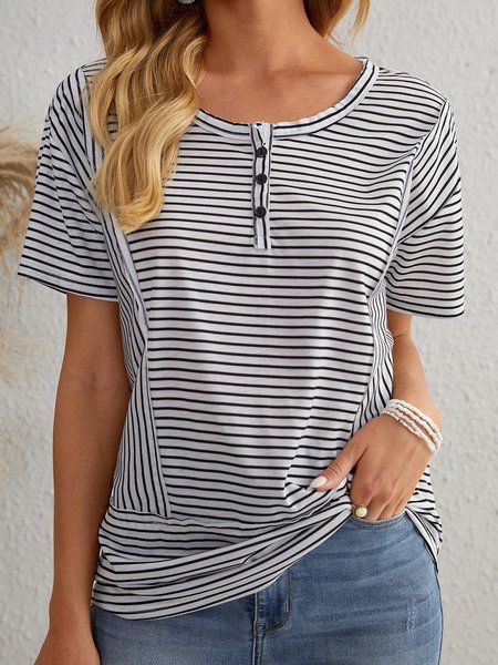 

Short Sleeve Casual Cotton-Blend Shirts & Tops, Zebra-stripe, T-Shirts