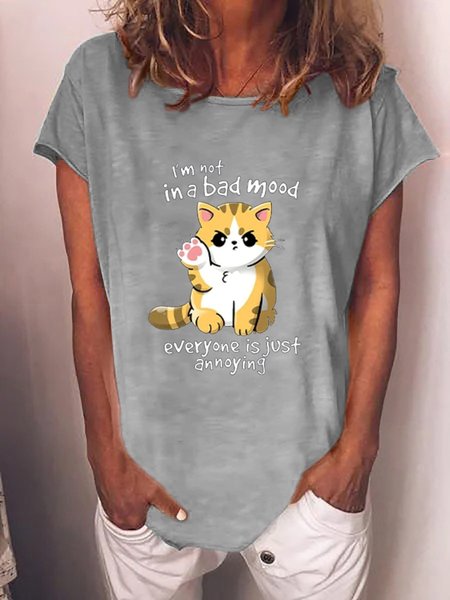 

Cut Cat Short Sleeve Cotton-Blend Shirts & Tops, Gray, T-shirts