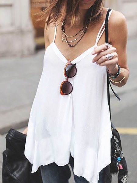 

V Neck Vintage Tops, White, Tops