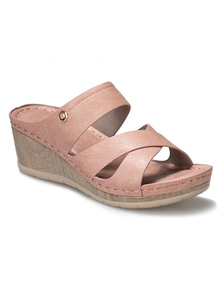 

Women s Large Size Beach Slope Heel Slippers, Pink, Sandals