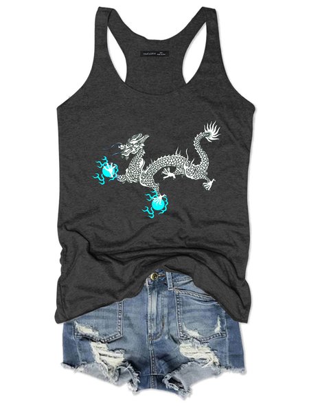 

Oriental Mystic Dragon Print Women's T-Shirt, Black, Tank Tops