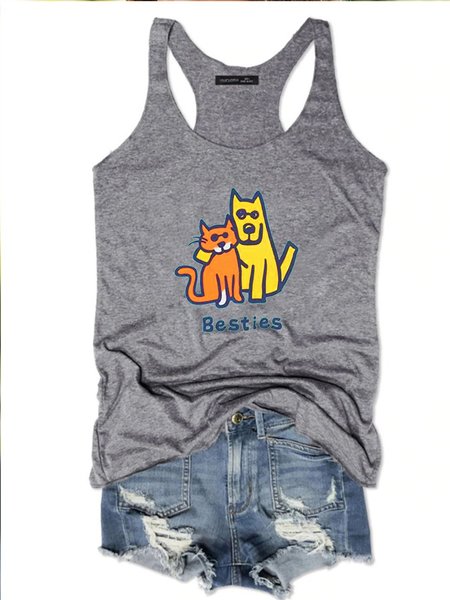 

Cat and Dog besties Casual Vests, Gray, Tank Tops
