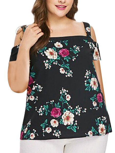 

Off Shoulder Casual Floral Short Sleeve Shirts & Tops, T-Shirts