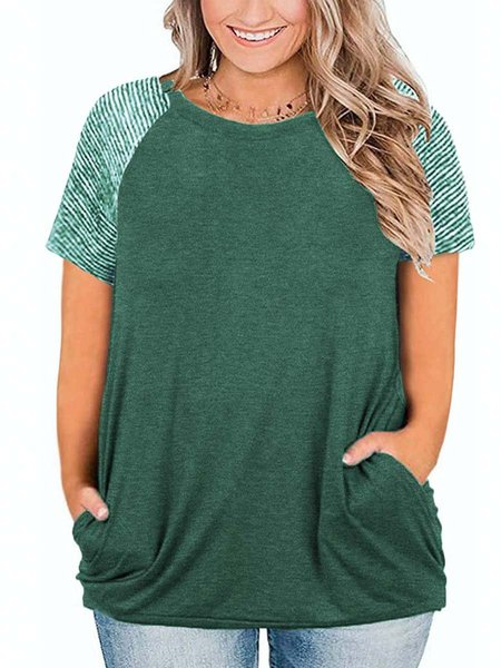 

paneled casual short sleeve shirts & tops, Green, T-Shirts