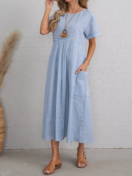 

Casual Striped Dresses, Blue, Linen dresses