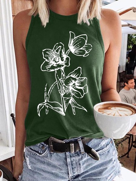 

Black And White Funny Flower Women's Sleeveless Shirt, Dark green, Tank Tops