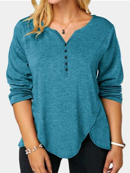 

long sleeve shift casual shirts & tops, Sky blue, Long sleeve tops