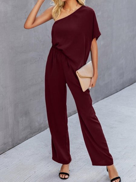 

Donna Estivo Vintage Maniche Corte Singolo Spalla Da Banchetto Cocktail Jumpsuit, Vino rosso, Jumpsuits