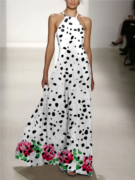 

Abito Ricorrere a pois A-line Misto Cotone, Bianco-nero, Maxi Dresses