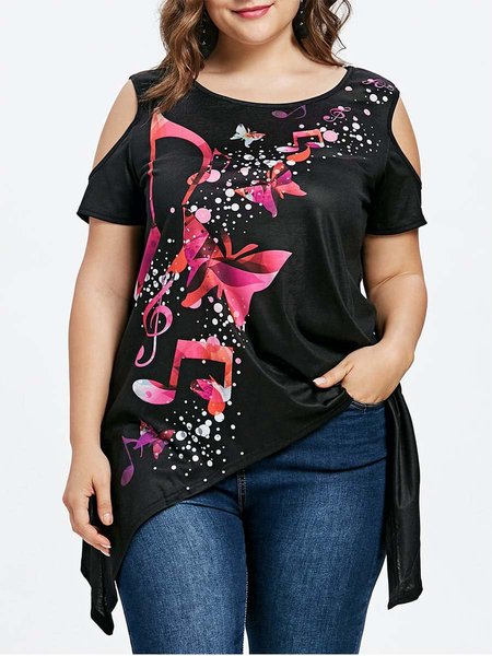 

casual shawl collar floral-print a-line shirts & tops, Red, T-Shirts
