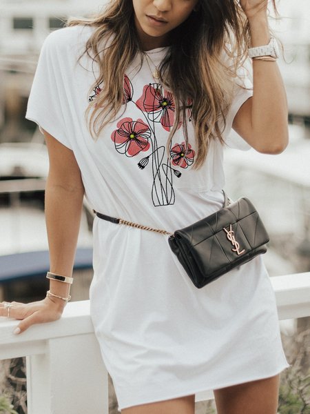 

Poppies Short Sleeve Casual Crew Neck Dresses, White, Casual Dress