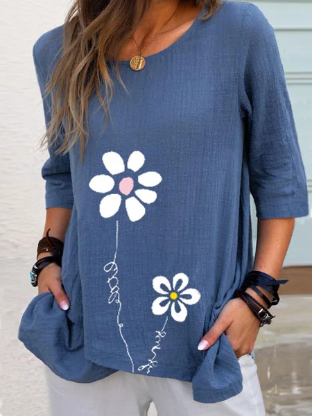 

Floreale Girocollo Casuale 3/4 Manica Camicie & Top, Blu, Blouses & Shirts