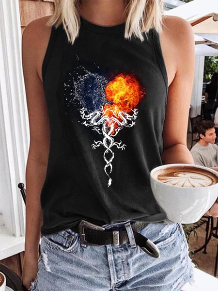 

Dragon Sleeveless Cotton-Blend Vests, Black, Tank Tops