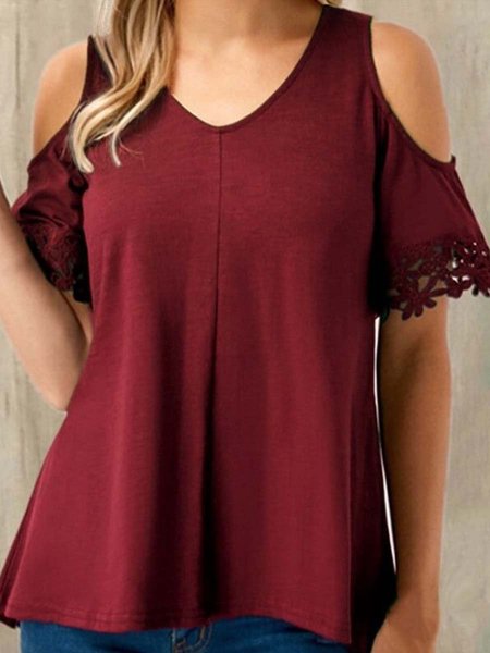 

short sleeve casual v neck shirts & tops, Red, T-Shirts
