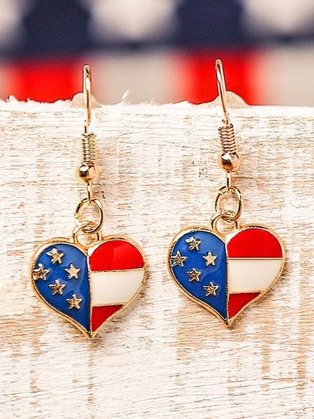 

New Independence Day fashion oil drop American flag earrings, European and American pentagram star heart flag earrings, Love heart, Earrings