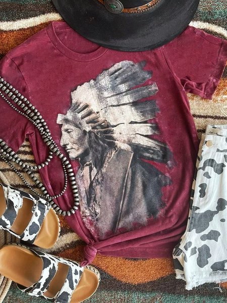 

Indian Chief Short Sleeve Casual Cotton-Blend T-Shirts & Tee, Burgundy, T-shirts